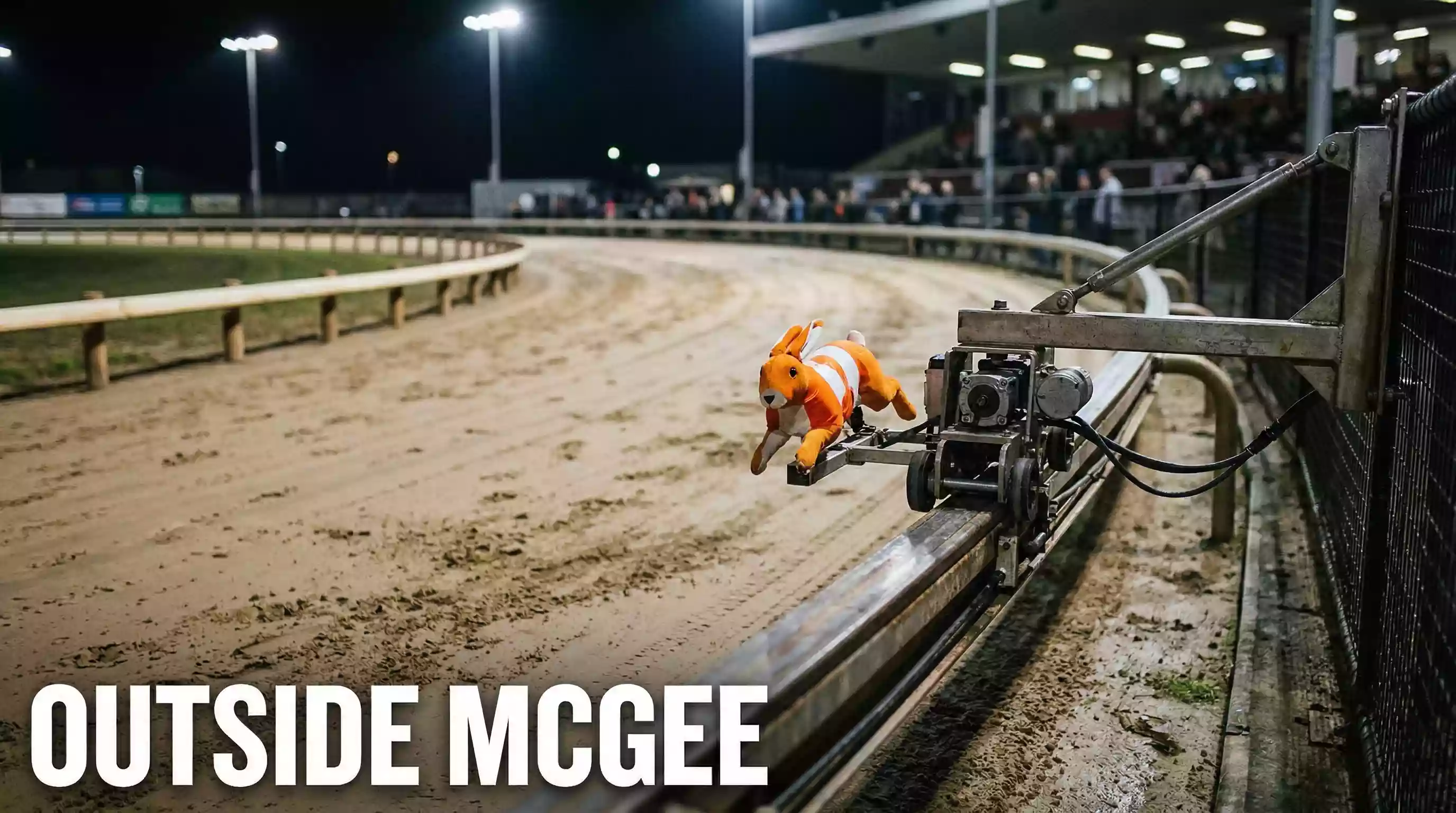 Mechanical hare on the outer rail of a greyhound racing track