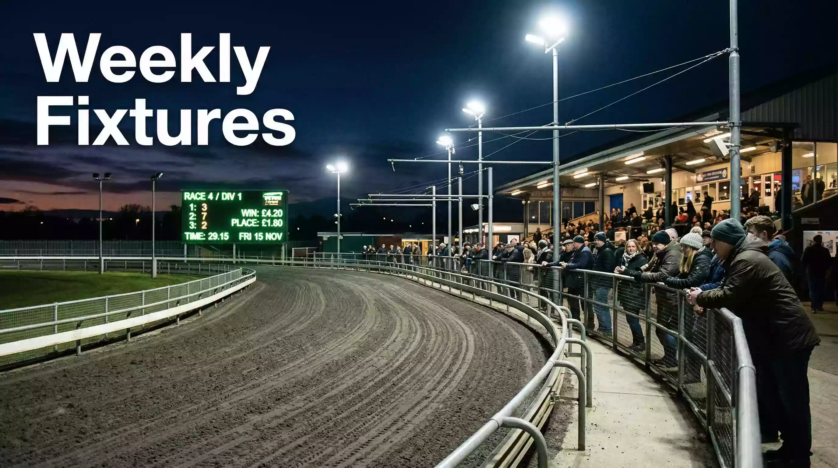 Sunderland greyhound stadium floodlit track on a Friday racing night