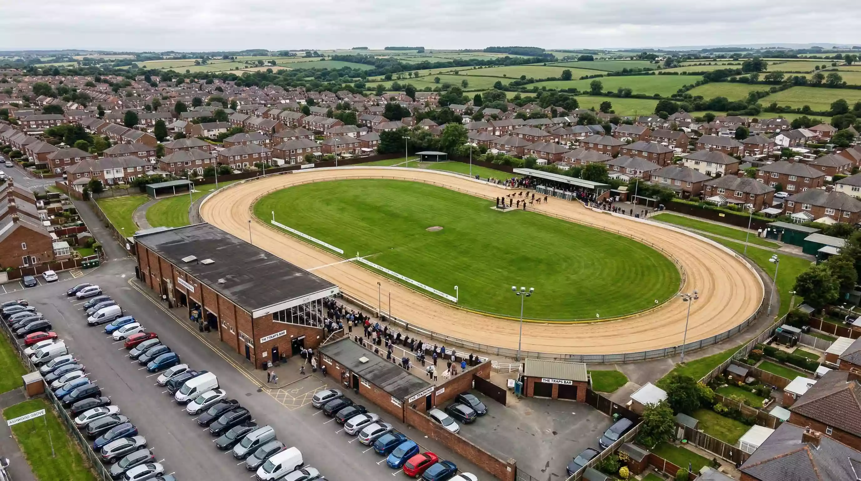 Aerial view of Sunderland greyhound track layout at Boldon showing the 379-metre oval circuit
